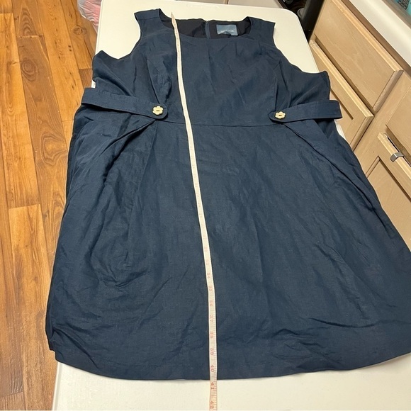 ModCloth Something Sixties Cotton Linen Dress Navy Blue Wood Buttons Size 28 - Picture 6 of 7